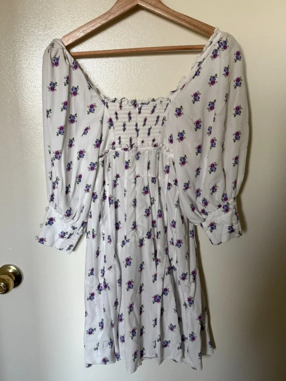 For Love & Lemons Viola White Floral Puff Sleeve Mini Dress XS